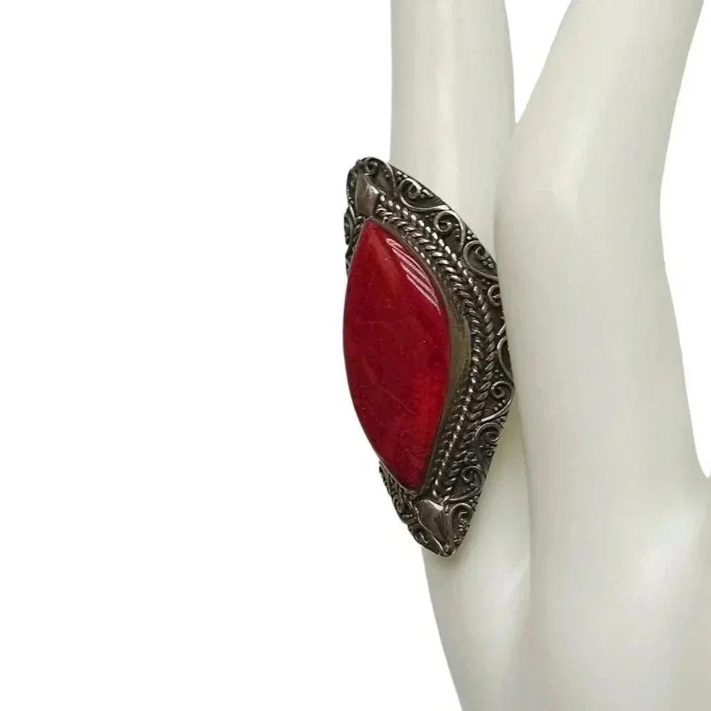925 Sterling Silver Red Spiny Oyster Stone Ring Size 7 Vintage Southwest